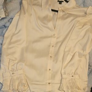 ANN TAYLOR cream Button Down Pleated Blouse